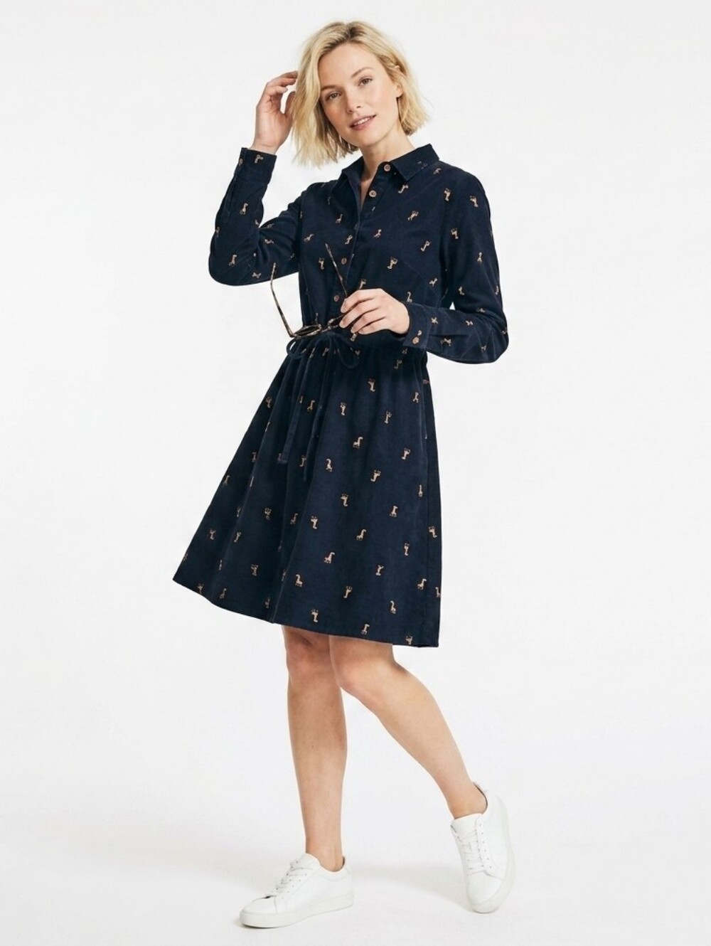 🐞B2G1 Free🐞 Navy Shirt Dress with Tan Print